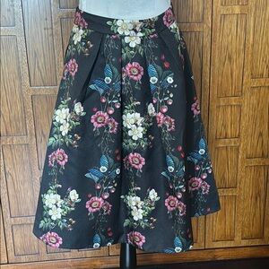 Ted Baker Pink and Red Midi A-Line Skirt with Pleats